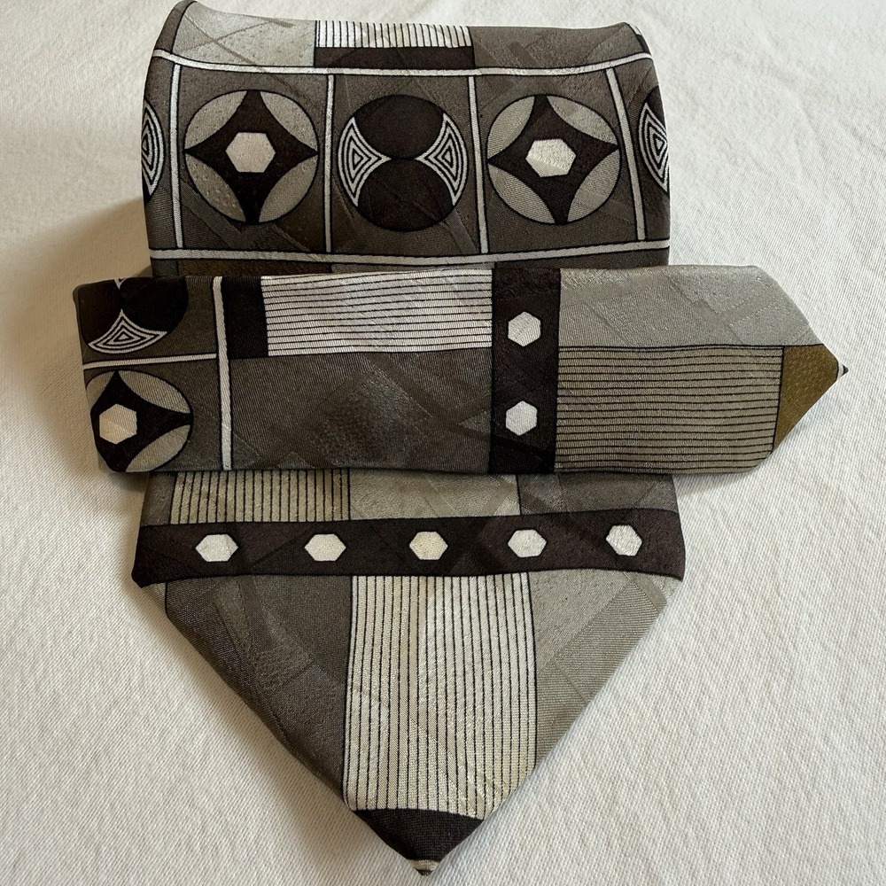 Carlo Palazzi Studio Tie Vintage 90s Wide 100% Silk Art Deco Geometric Luxury - Picture 3 of 10